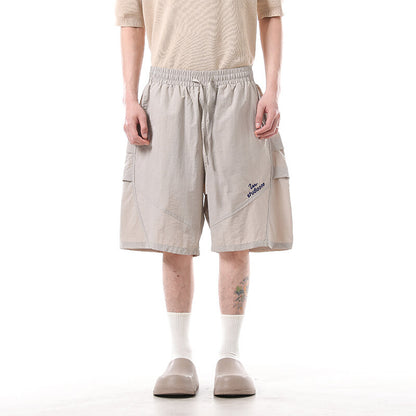 Simple letter embroidery outdoor casual five quarter pants men's large pocket shorts