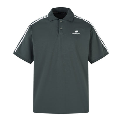 Three Stripes Sports Polo Shirt Men's Summer INS European and American Trend Splicing Loose Casual Turn-down Collar Short Sleeve T-Shirt