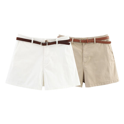 Summer New  Style Women's Fashion Casual All-Match Waistband Solid Color Shorts