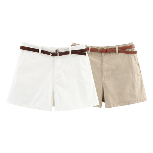 Summer New  Style Women's Fashion Casual All-Match Waistband Solid Color Shorts