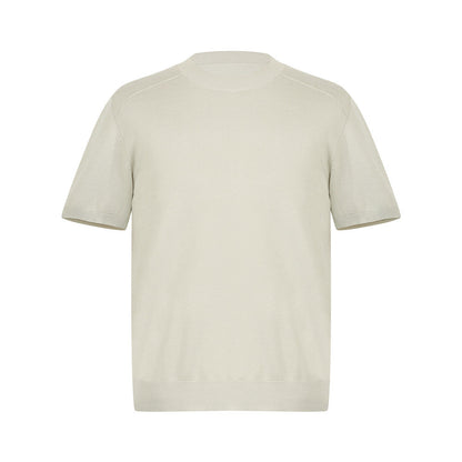 Regular Shoulder Knit Short Sleeve T-Shirt Men's Simple Solid Color Versatile Fitted Crew Neck Inner Layer Base Shirt INS Trendy Brand