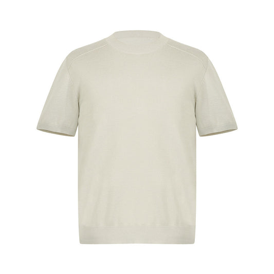 Regular Shoulder Knit Short Sleeve T-Shirt Men's Simple Solid Color Versatile Fitted Crew Neck Inner Layer Base Shirt INS Trendy Brand