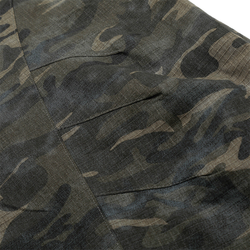 Retro Camouflage Slant Pocket Casual Pants Men's Workwear Long Pants Splicing Deconstruction Design Loose Wide Leg Banana Pants