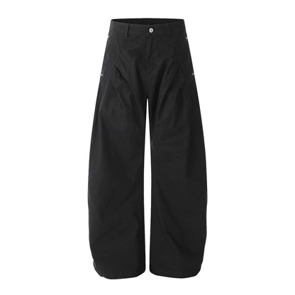 Loose Wide-Leg Scissors Pants Men's Long Pants Vibe Trendy Pleated Pockets Reverse Installation Design Solid Color Versatile Banana Pants