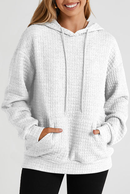 Fiery Red Quilted Kangaroo Pocket Drawstring Hoodie