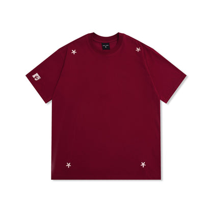 Street Style Star Embroidery Casual T-Shirt Men's Loose Round Neck Short Sleeve Top