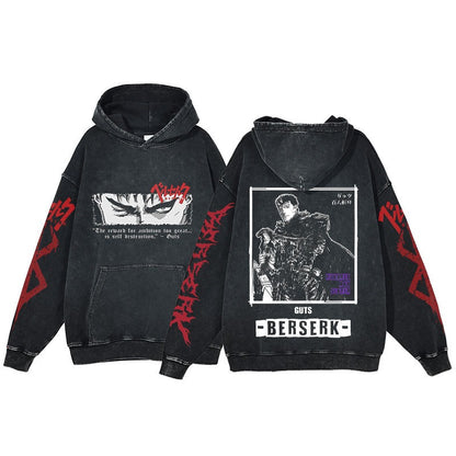 American retro washed hoodie for men and women, hip-hop sword style legendary dark print hoodie, vintage hoodie