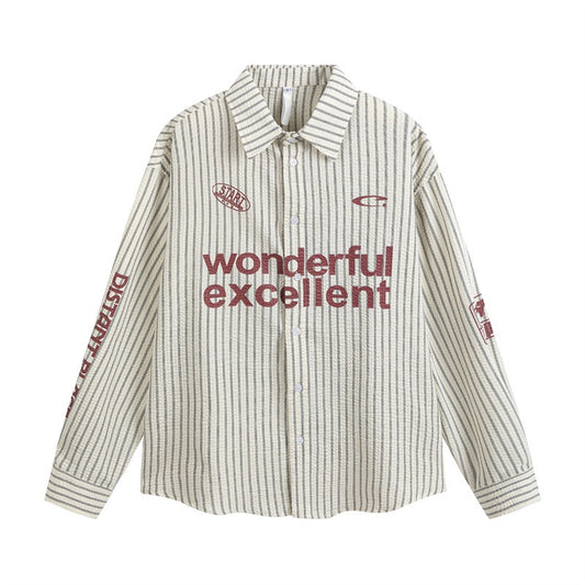Loose striped letter printed men's and women's long sleeved shirts