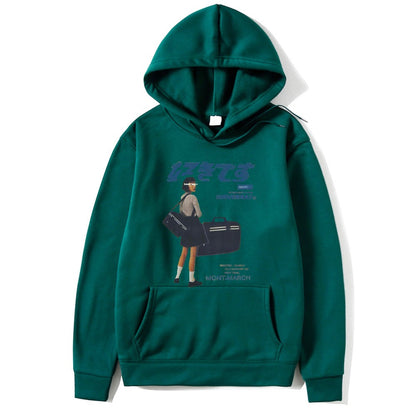 Japanese character printed casual hoodie for men and women, loose couple hooded hoodie