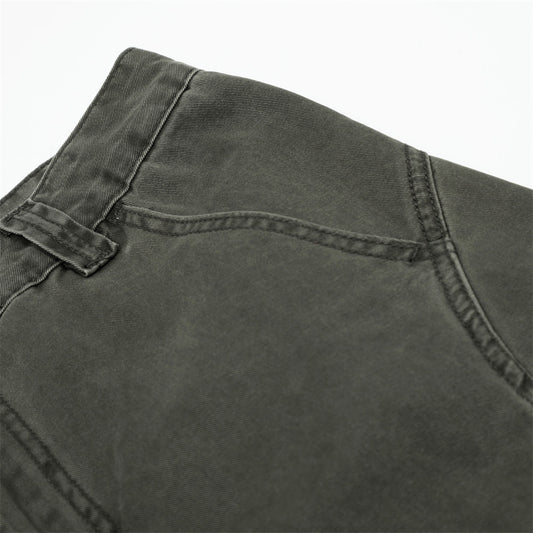 Punk High Street Work Pants Men Vibe Pleated Design Sense Three-Dimensional Pockets Washed Loose Straight Leg Long Pants