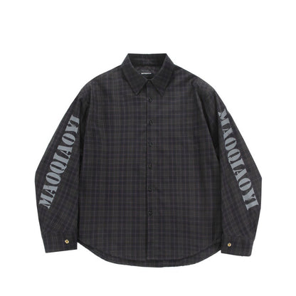 Silhouette plaid long sleeved men's and women's letter printed shirt