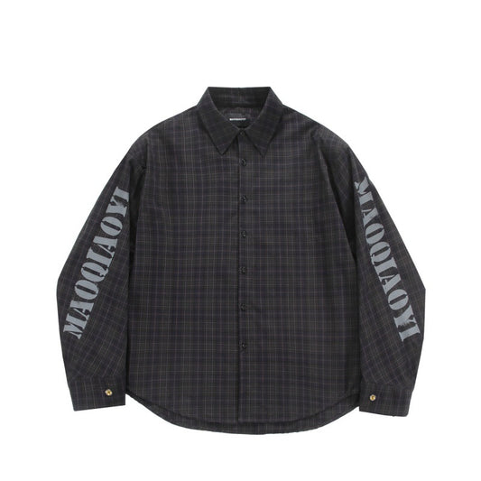 Silhouette plaid long sleeved men's and women's letter printed shirt