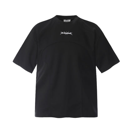 Simple Embroidered Letter Short Sleeve T-Shirt Loose Round Neck Men's INS Trendy American Design Split Half Sleeve Tee