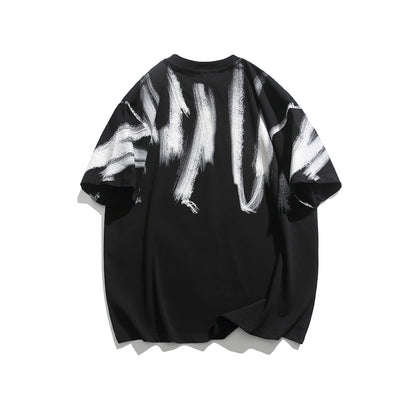 Color blocking street tie dye letter printed T-shirt for men and women