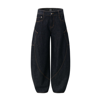 Arc Moon Knife Denim Pants Men's American Street High Street Washed Personality Loose High-Grade Wide-Leg Long Pants