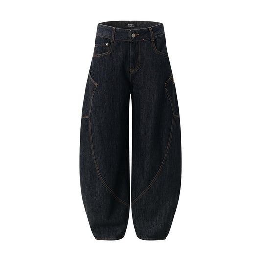 Arc Moon Knife Denim Pants Men's American Street High Street Washed Personality Loose High-Grade Wide-Leg Long Pants