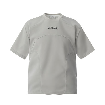 Simple Embroidered Letter Short Sleeve T-Shirt Loose Round Neck Men's INS Trendy American Design Split Half Sleeve Tee