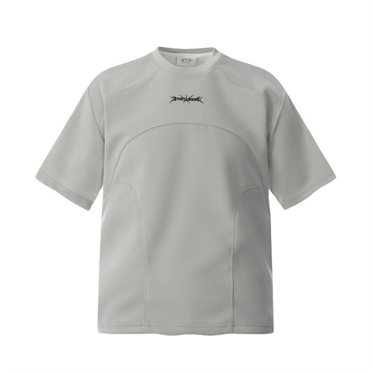 Simple Embroidered Letter Short Sleeve T-Shirt Loose Round Neck Men's INS Trendy American Design Split Half Sleeve Tee