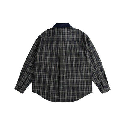 Color blocking collar plaid loose casual shirt