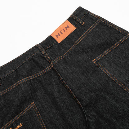 Loose Wide-Leg Denim Trousers Men's Hip-Hop Trendy Design Deconstructed Patchwork Topstitching Cargo Long Pants