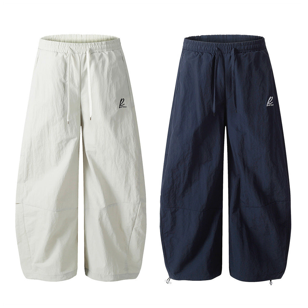 Loose Wide-Leg Tapered Casual Pants for Men with High-Street Pleated Design and Pressed Crease Long Trousers