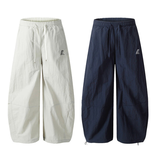 Loose Wide-Leg Tapered Casual Pants for Men with High-Street Pleated Design and Pressed Crease Long Trousers