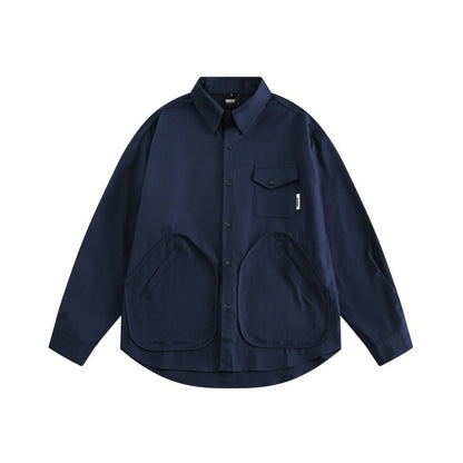Multi pocket long sleeved men's loose shirt with workwear