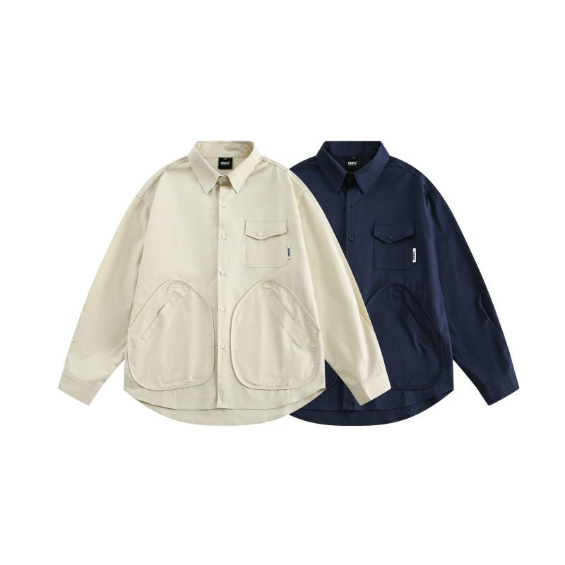 Multi pocket long sleeved men's loose shirt with workwear