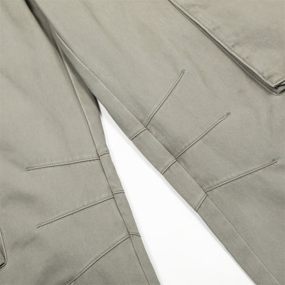 High Street Wide-Leg Work Pants Men's Vibe Trendy Pleated Multi-Pocket Design Solid Color Loose Straight Leg Long Pants