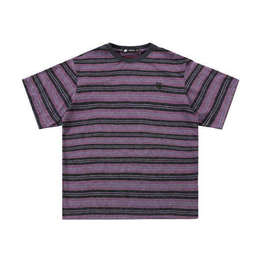 Color Block Stripe Short Sleeve T-Shirt Men's Summer Casual Loose Street Trend Round Neck Embroidered Elbow Sleeve Top