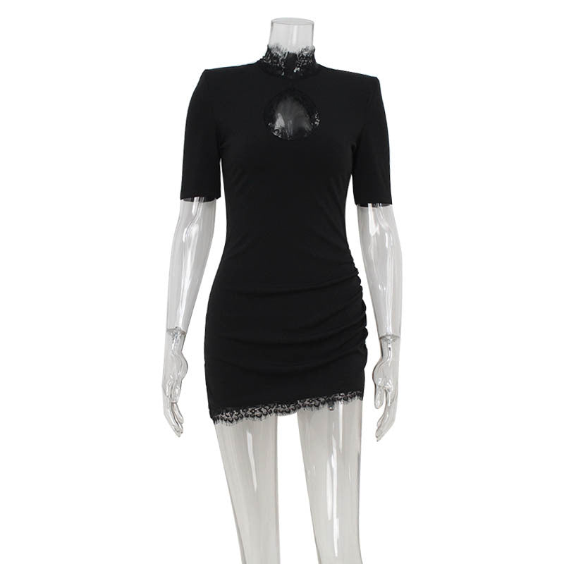 Sexy hollow lace patchwork hip hugging dress