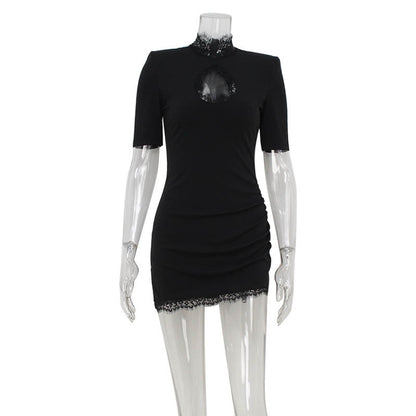 Sexy hollow lace patchwork hip hugging dress