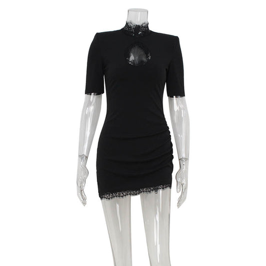 Sexy hollow lace patchwork hip hugging dress