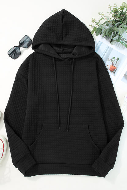 Fiery Red Quilted Kangaroo Pocket Drawstring Hoodie