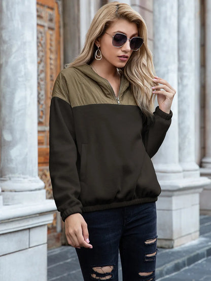 Pocketed Color Block Quarter Zip Hoodie