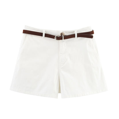 Summer New  Style Women's Fashion Casual All-Match Waistband Solid Color Shorts