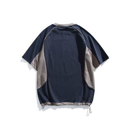 Color blocking splicing short sleeved men's and women's loose T-shirt