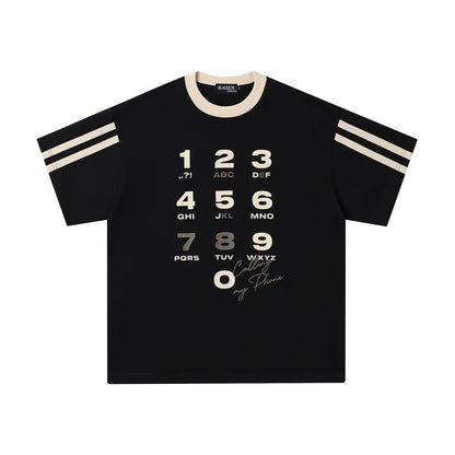 Creative Personality Digital Print Short Sleeve T-Shirt European and American Trendy INS Summer Men's Spliced Stripe Round Neck Three-Quarter Sleeve