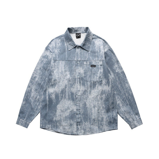 Tie dye bark patterned long sleeved casual shirt