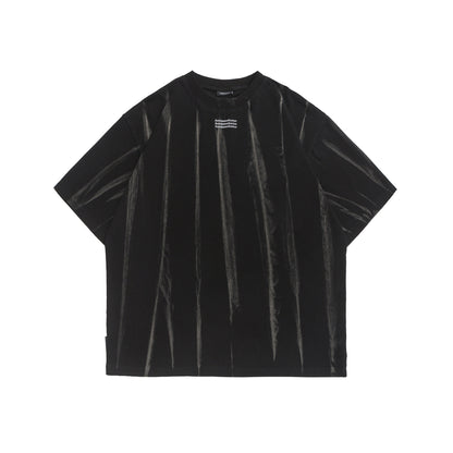 Washed and worn round neck T-shirt for men and women with short sleeves