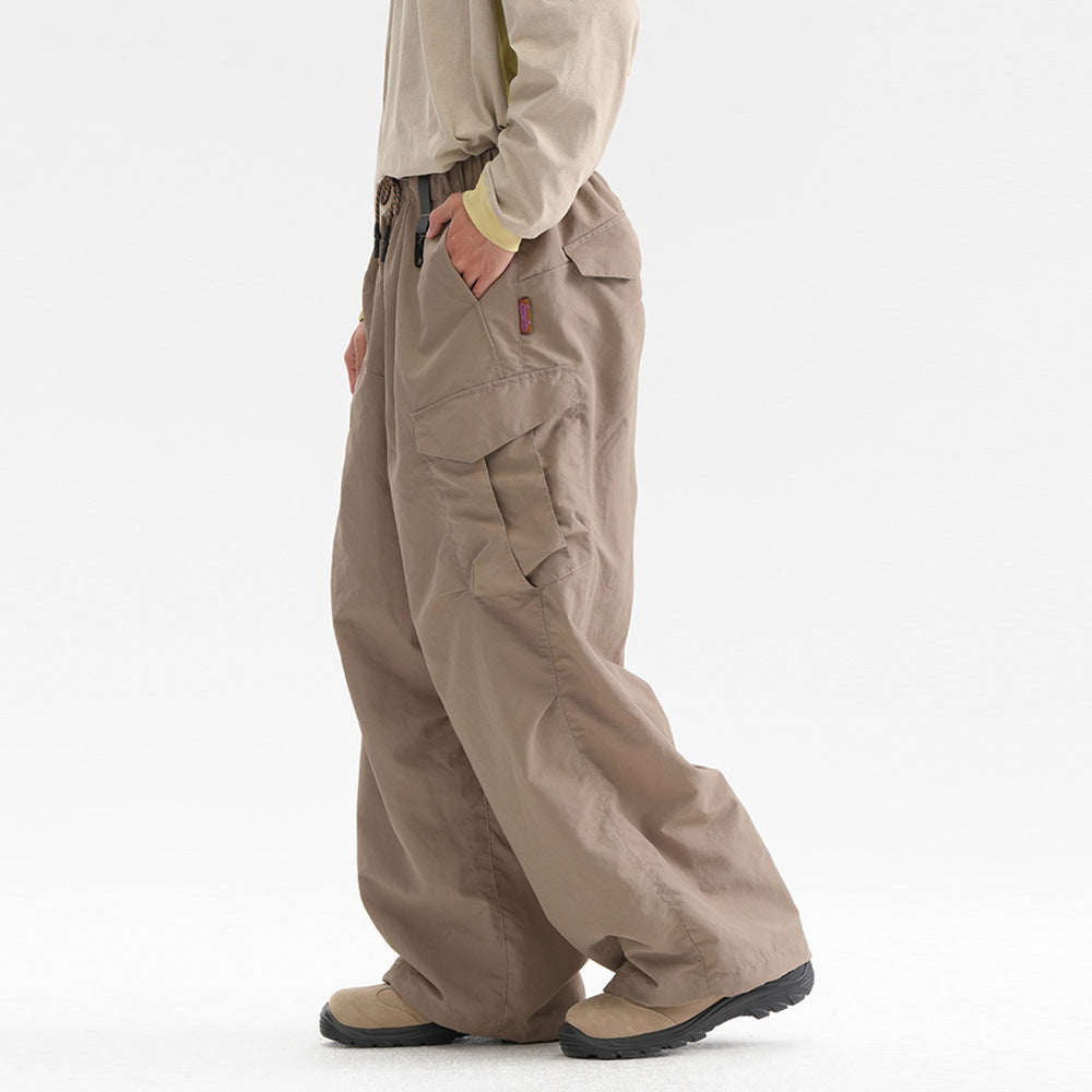 Urban Functional Style Sports Cargo Casual Trousers Unisex Drawstring Cuffed Loose Pants Pleated Design Sense