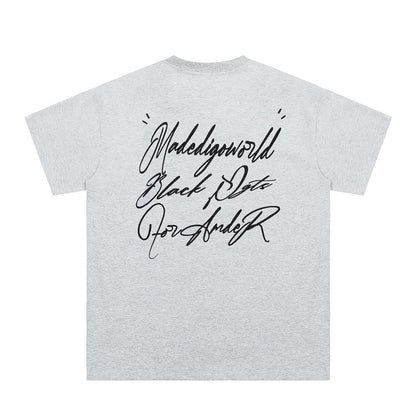 Artistic Letter Embroidery Casual Short Sleeve T-Shirt Hip Hop Loose Crew Neck Half-Sleeve Top for Men