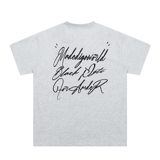 Artistic Letter Embroidery Casual Short Sleeve T-Shirt Hip Hop Loose Crew Neck Half-Sleeve Top for Men