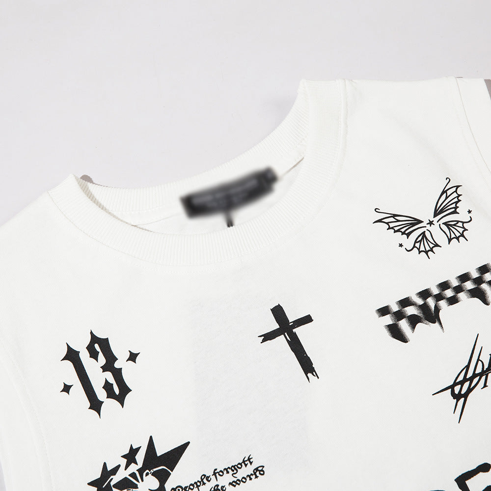 Hip Hop Trendy Letter Cross Print Casual Tank Top Summer Men's INS Sports Loose Sleeveless Vest T-Shirt