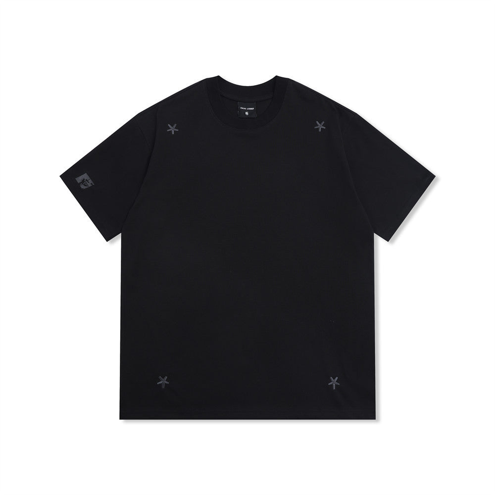 Street Style Star Embroidery Casual T-Shirt Men's Loose Round Neck Short Sleeve Top