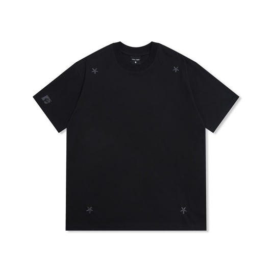 Street Style Star Embroidery Casual T-Shirt Men's Loose Round Neck Short Sleeve Top