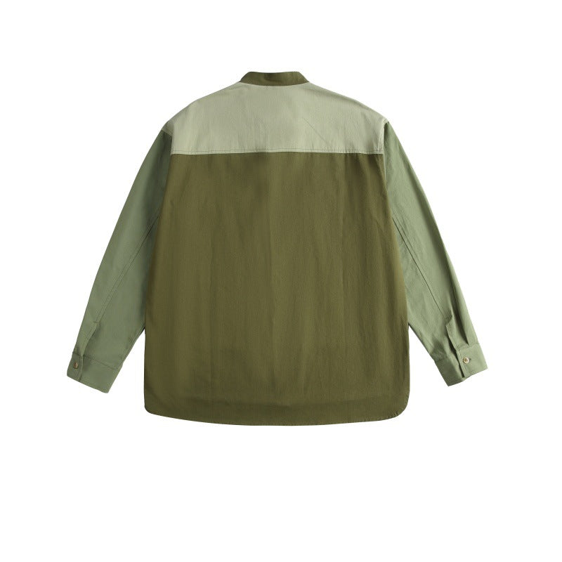 Color blocked pocket shirt men's loose casual shirt