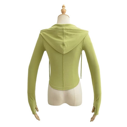 Fashion Women's New Solid Color Curved Tight Coat Hoodie Drawstring Pocket Hoodie