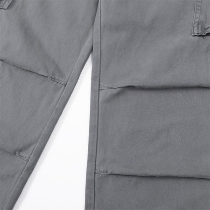 Solid Color Multi-Pocket Workwear Straight Leg Pants Men's Long Trousers Punk Street Style Pleated Design Washed Loose Wide-Leg Pants
