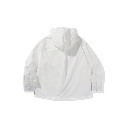 Solid color pocket hooded casual loose shirt